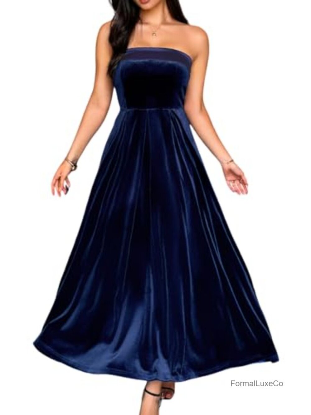 Women's Velvet Strapless Formal Maxi Dress Empire Waist A-Line Party Gown